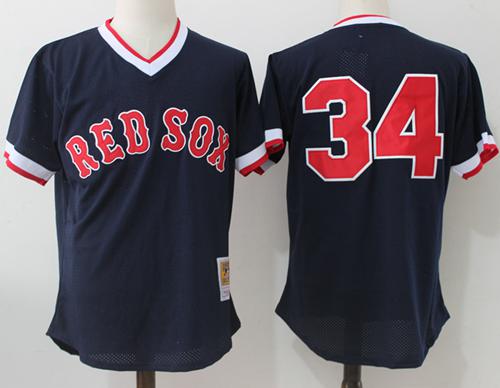 Mitchell And Ness Red Sox #34 David Ortiz Dark Blue Throwback Stitched MLB Jersey - Click Image to Close